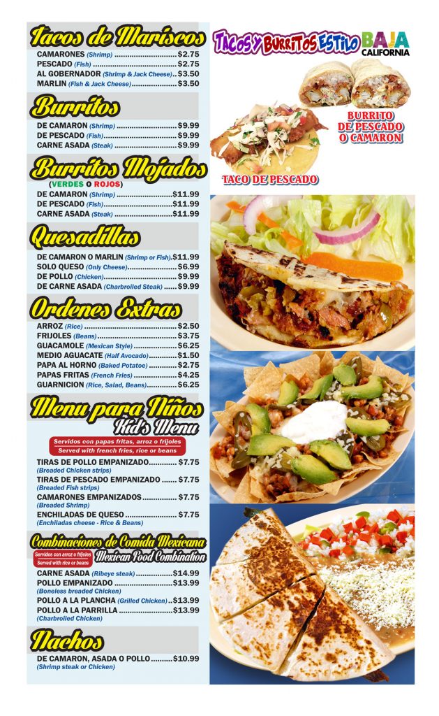 Paramount – Tacos de Mariscos – Burritos – Quesadillas – Menu para ...