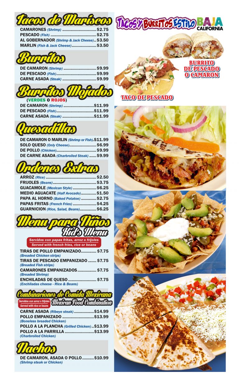 Paramount Tacos de Mariscos Burritos Quesadillas Menu para